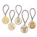 'Set of 5 Handcrafted Gold-Toned Holiday Ornaments from Bali'
