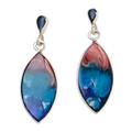 'Leaf-Shaped Cool-Toned Silver and Resin Dangle Earrings'