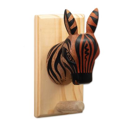 Tropical Stripes,'Handcrafted Zebra Cedar Wood Coat Rack from Colombia'