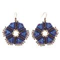 'Round Hand-Knotted Dangle Earrings in Blue from Thailand'