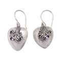 'Amethyst and Sterling Silver Heart-Shaped Dangle Earrings'