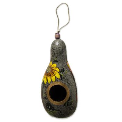 Sunflower and Earth,'Sunflower Motif Dried Gourd Birdhouse'