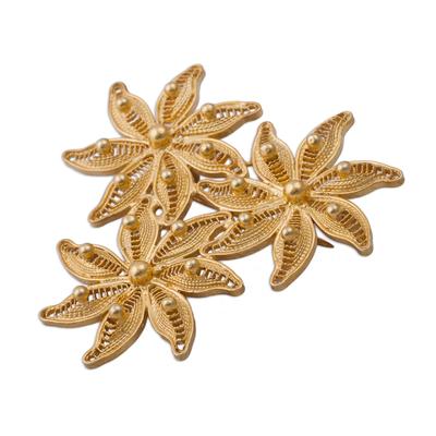 'Amazon Bouquet' - Floral Gold Plated Filigree Brooch Pin