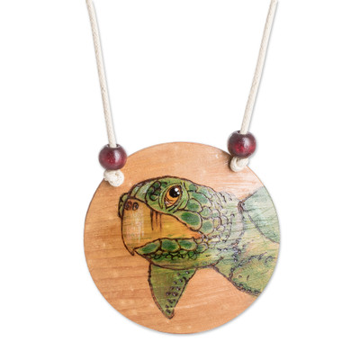 'Hand-Painted Calabash Gourd Sea Turtle Pendant Necklace'