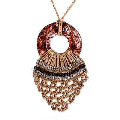 Elegant Weave,'Eco Friendly Recycled CD Brown Macrame Necklace'