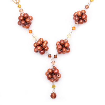 'Bronze Mums' - Unique Floral Y Necklace from Thailand