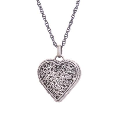 Romantic Finesse,'Sterling Silver Filigree Heart Locket Necklace from Peru'