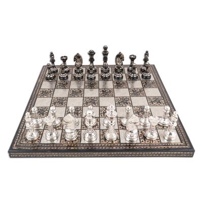Rewari's Challenge,'Traditional Brass Chess Set with Wooden Red Storage Box'