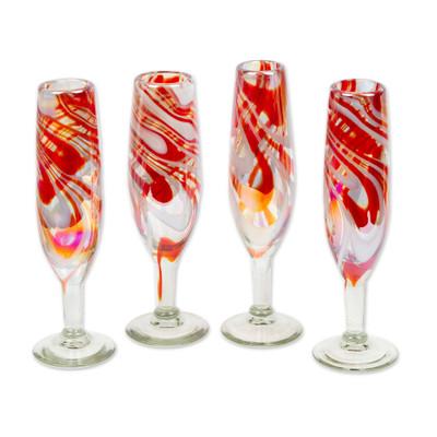 'Set of 4 Eco-Friendly Red Handblown Champagne Flutes'