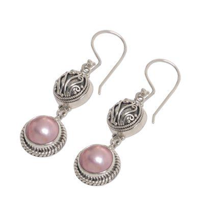 Pearl dangle earrings, 'Rose Glow'