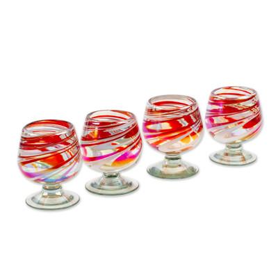 Grace Enchantment,'Set of 4 Eco-Friendly Red Handblown Glass Goblets'