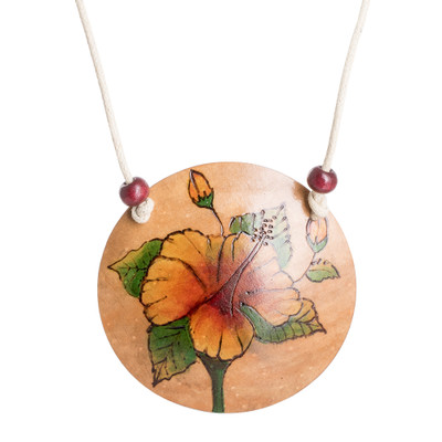 Poppy Spirit,'Hand-Painted Calabash Gourd Poppy Pendant Necklace'