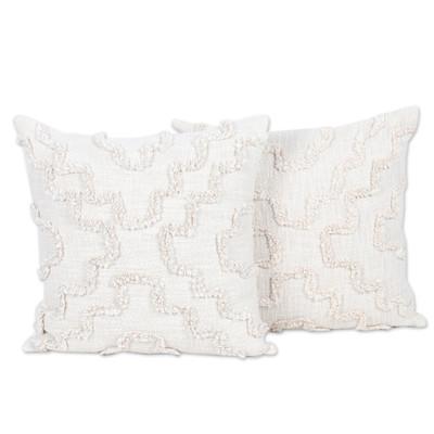 Ecru Tunnels,'Pair of Ecru Cotton Cushion Covers w...