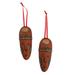 Charming Masks,'Ceramic Mask Ornaments in Brown from Mexico (Pair)'