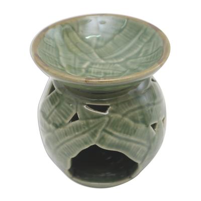 Coconut Leaves,'Tropical Theme Green Ceramic Oil Warmer from Bali'