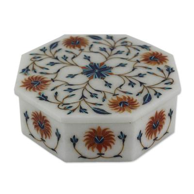 Marble inlay jewelry box, 'Sunflower Bouquet'