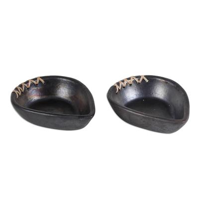 Drop Saga,'Pair of Handcrafted Drop-Shaped Black Ceramic Bowls'