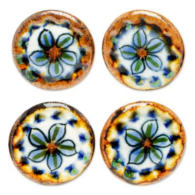 'Set of 4 Floral Themed Ceramic Knobs Hand-Painted in Mexico'