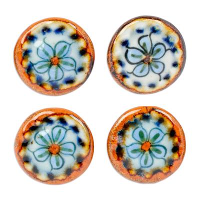 Handy Garden,'Set of 4 Handcrafted Ceramic Flower Knobs from Mexico'