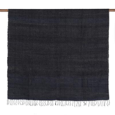 'Blue and Grey 100% Silk Throw Blanket Hand-Woven in India'