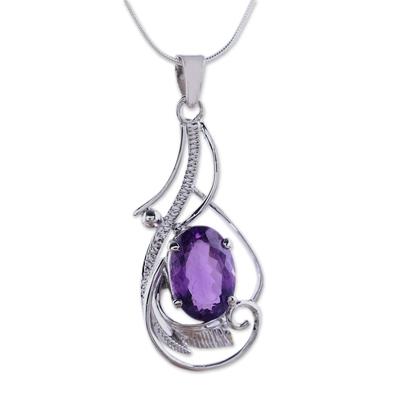 Amethyst pendant necklace, 'Sweet Sonnet'