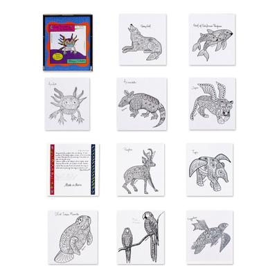 Alebrije Collection,'Gift Idea 10 Coloring Postcards of Mexican Animal Alebrijes'