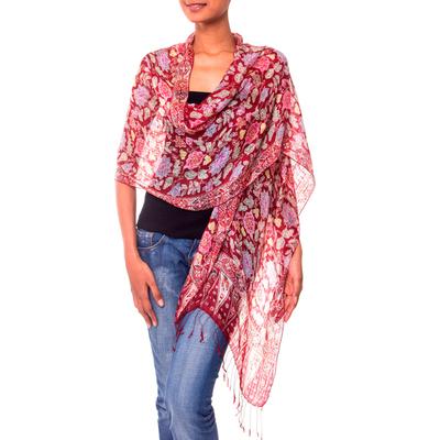 'Wine Garden' - Artisan Crafted Batik Silk Shawl Wrap
