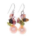 Pearl and peridot cluster earrings 'Rosy Dawn'