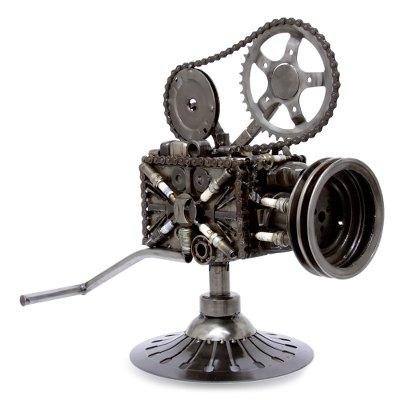 'Rustic Film Projector' - Collectible Recycled Metal Movie Theater Sculpture