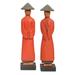 Neighborly Couple,'Hand Carved Red Robed Wood Farmer Statuettes (Pair)'