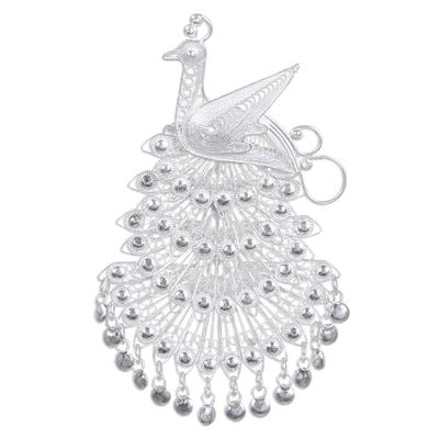 'Royal Peacock' - Sterling Silver Filigree Bird Brooch Pin