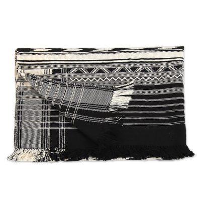 Monochrome Symmetry,'Cotton Striped Throw from India'