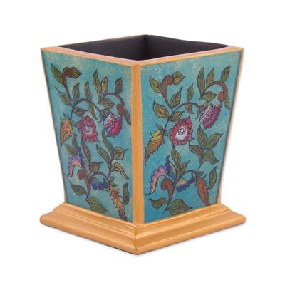 'Handcrafted Reverse-Painted Glass Pencil Holder from Peru'