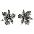 Marcasite button earrings, 'Jungle Orchid'