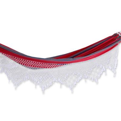 Cotton hammock, 'Scarlet Samba' (double) - Brazilian Cotton Hammock