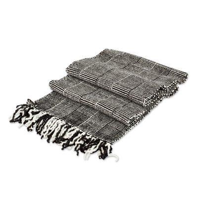 Monochromatic Elegance,'Black and White Rayon Scarf'