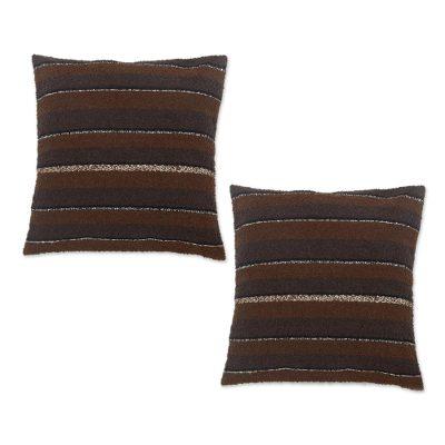 Soft Brown,'Brown Alpaca Blend Throw Pillow Covers from Peru (Pair)'