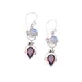 Dear Younger Sister,'Garnet & Rainbow Moonstone Sterling Silver Dangle Earrings'