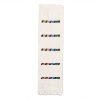 Alabaster Rainbow,'Woven Colorful Cotton Table Runner in an Alabaster Base Hue'