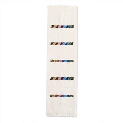 Alabaster Rainbow,'Woven Colorful Cotton Table Runner in an Alabaster Base Hue'