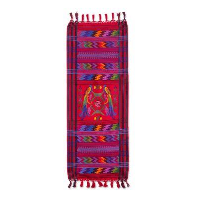 'Ruby Quetzal' - Guatemalan Handwoven Bird Table Runner