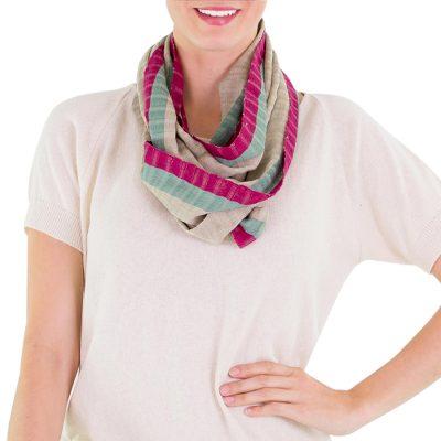 Cotton infinity scarf, 'Maroon Comalapa Breeze'