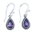 Wisdom Pear,'Sterling Silver Dangle Earrings with Pear Amethyst Stones'