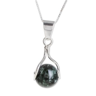 Dark Maya World,'Hand Made Modern Sterling Silver Pendant Jade Necklace'