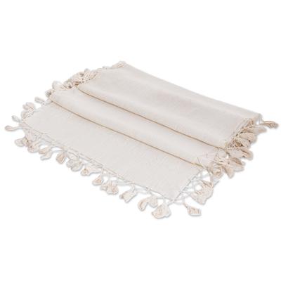 Natural Ivory Charm,'Unbleached Cotton Table Runner Handcrafted in Guatemala'