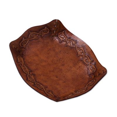 Bramblebush,'Peruvian Handcrafted Tooled Leather Andean Catchall'