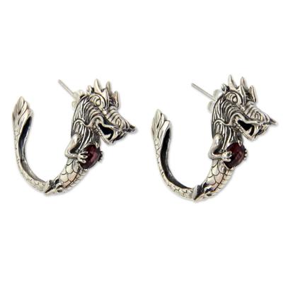 Garnet half-hoop earrings, 'Dragon's Heart'