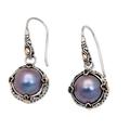 Night Dew,'Silver Cultured Mabe Pearl Dangle Earrings with Gold Accent'