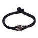 Cultures,'Silver & Braided Black Leather Men's Bracelet from Taxco'