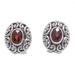 Deep Allure,'Sterling Silver Faceted Garnet Button Earrings from Bali'